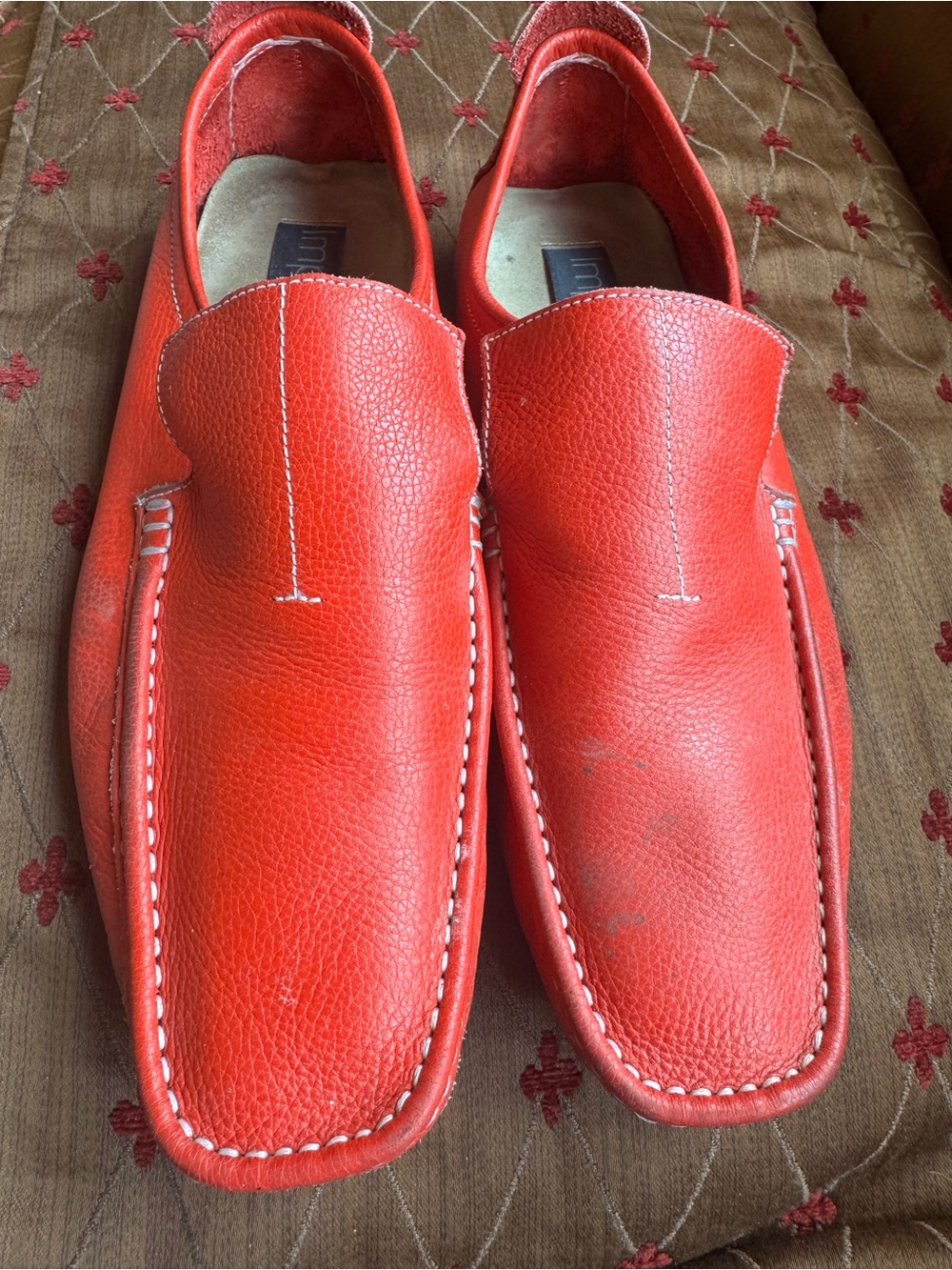 Men's Red Leather Slip-On Driving Loafers